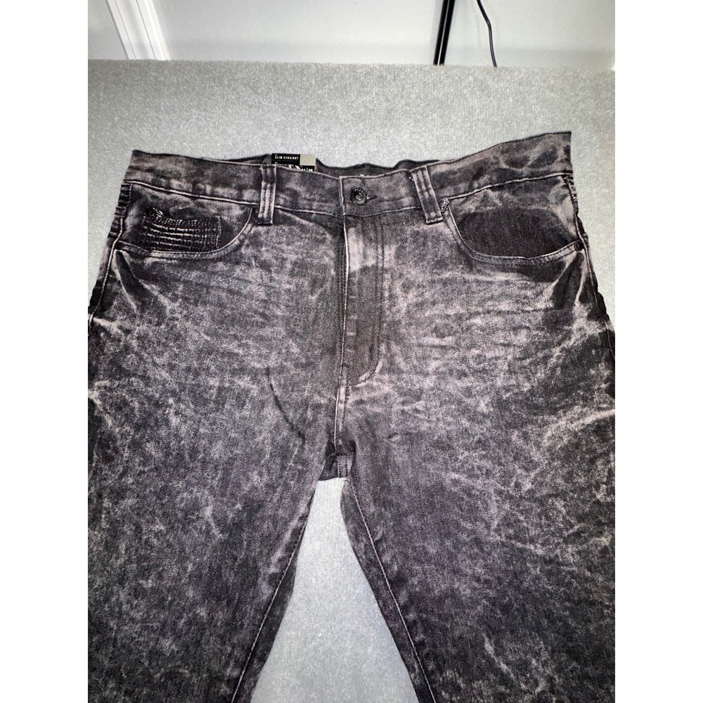 Marc Ecko Cut & Sew Mens Slim Straight Black Acid Wash Moto Jeans 34x30 68D03847